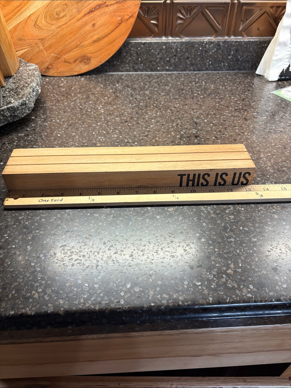 Wooden Desk Ruler Block "THIS IS US" - Natural Wood photo holder